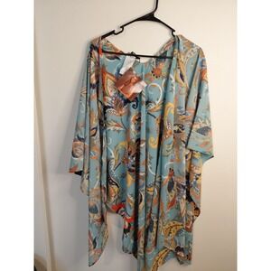 IMAN Global Chic Printed Empire-Waist Maxi Duster One Size Boho Casual Lagenlook